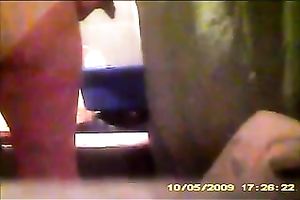 Hidden camera scene with my dirty slut wife drying her body in the baths