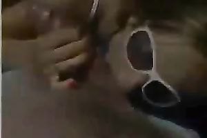 Nasty golden-haired hottie outdoors is engulfing weenie and playing with cum