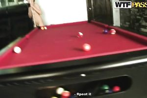 Nude dilettante hussies have a fun playing pool in a sauna