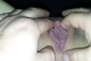 My excited horny white wife lets me play with her bald cunt indoors
