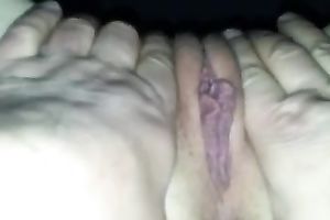 My excited horny white wife lets me play with her bald cunt indoors