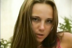 Outrageously hot legal age teenager playgirl outdoors playing with a purple plastic ramrod