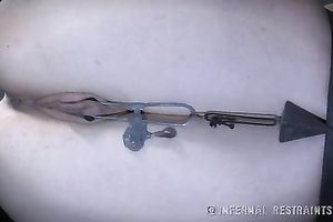 Poor hotwife with slender body with clips on her bawdy cleft is spanked