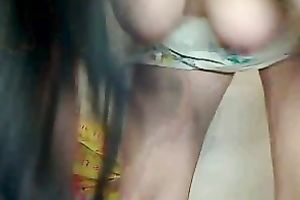 Chubby dark brown milf fingers her hairless trench in front of a livecam