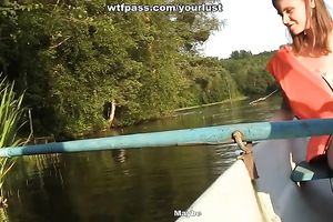 Lovely teenage dark brown bonks 2 desirous men in the boat