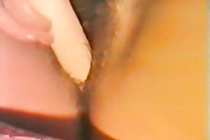 Naughty white wench masturbates fucking her hirsute cunt with sextoy