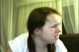 Two nerdy brown-haired legal age teenagers finger wet cracks in cam show