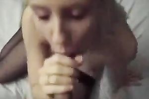 Titless golden-haired sucks her lover's shaft with excitement