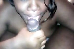 Chubby ebon doxy engulfing and titfucking my dark pecker