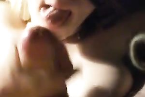 My blindfolded black cock slut sucks my wang till it explodes with jism