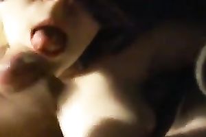 My blindfolded black cock slut sucks my wang till it explodes with jism