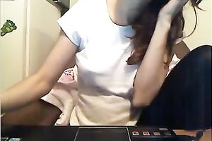 Busty preggy woman kneads her large bra buddies in livecam solo movie