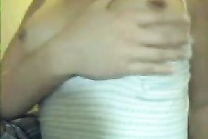 Girlfriend with merry legal age teenager breasts makes me cum on her on webcam
