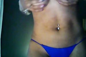 Demonstrating my nice-looking natural titties and bawdy cleft for the web camera