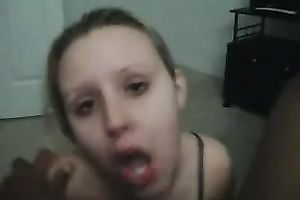 Petite blond legal age teenager wench voraciously eating my large dark cock