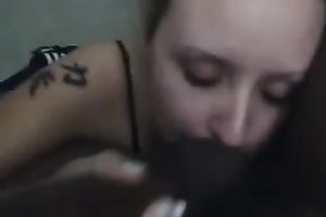 Petite blond legal age teenager wench voraciously eating my large dark cock