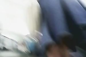 Lovely random chick wears slutty lace dark nylons beneath her suit