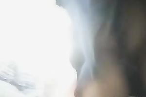 Lovely random chick wears slutty lace dark nylons beneath her suit