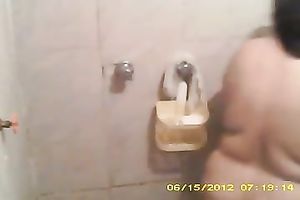 While my large tittied white bitch was in shower, I recorded her