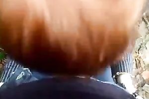 Cute redhead amateur wife from college receives cum facial in the woods