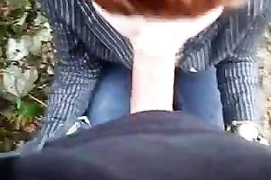 Cute redhead amateur wife from college receives cum facial in the woods
