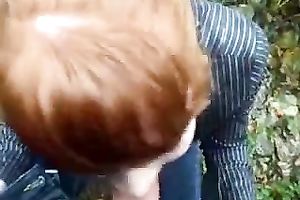 Cute redhead amateur wife from college receives cum facial in the woods