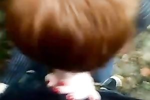 Cute redhead amateur wife from college receives cum facial in the woods