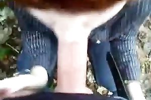 Cute redhead amateur wife from college receives cum facial in the woods