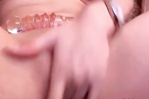 Dirty Asian sexpot with large knockers knows how to masturbate