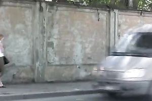 Blonde white wife in Russian Federation receives moist in the public place