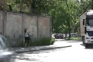 Blonde white wife in Russian Federation receives moist in the public place