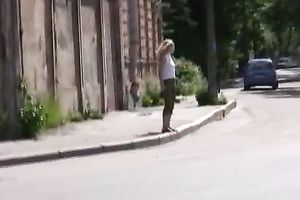 Blonde white wife in Russian Federation receives moist in the public place