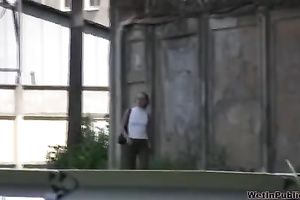 Blonde white wife in Russian Federation receives moist in the public place