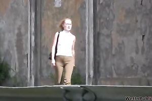 Blonde white wife in Russian Federation receives moist in the public place