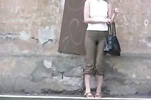 Blonde white wife in Russian Federation receives moist in the public place