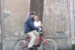 Blonde white wife in Russian Federation receives moist in the public place