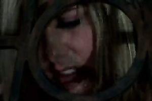 Alluring blonde serf living in the darkness is punished by her slaver