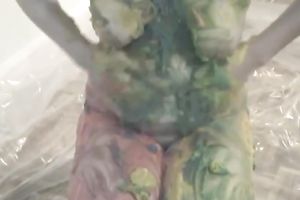 Amateur hoe Marie plays with paints in homemade solo