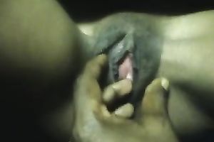 Spreading my wife's fur pie lips apart for u to have a fun