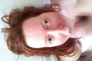 My redhead husband manages to milk my cock dry on her face