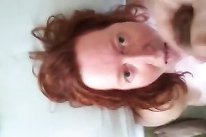 My redhead husband manages to milk my cock dry on her face