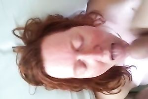 My redhead husband manages to milk my cock dry on her face