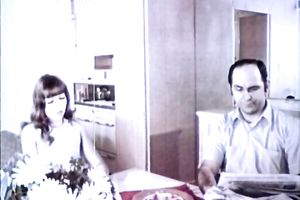 Dark head concupiscent wifey pleads her strict hubby to suck his knob at kitchen