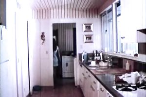Dark head concupiscent wifey pleads her strict hubby to suck his knob at kitchen