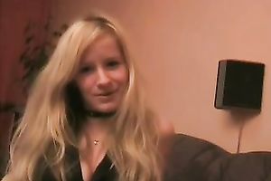 Kinky blond legal age teenager babe ties up her large titties and masturbates