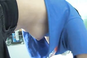 My dark brown GF flashes her scoops whilst cleaning the bathtub