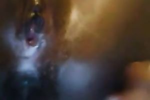 Horny ebon babe topys and finger copulates her wet crack