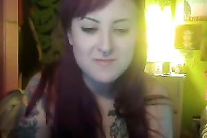 My tattooed redhead GF sucks my prick in front of a livecam