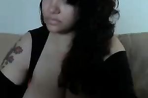 My dark-haired girlfriend is very proud of her giant mounds