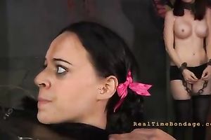 Poor bounded hotwife with cute pigtails is punished by her dom